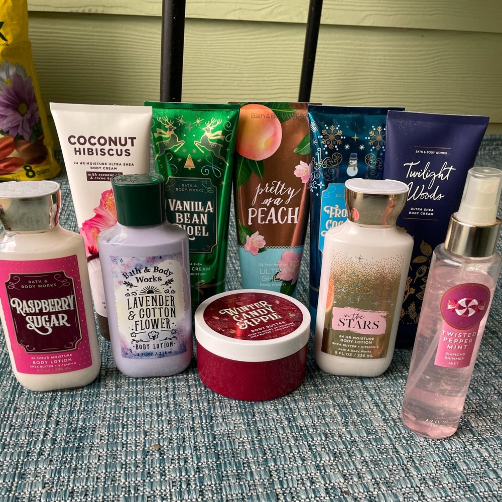 A bunch of unused and partly used BBW lotions